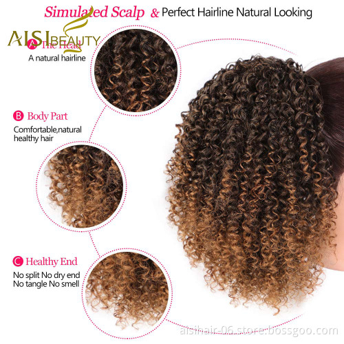 Aisi Beauty Top Quality Wholesale Afro Fluffy Puff Ombre Brown Hairpiece Extension Messy Donut Curly Afro Kinky Afro Hair Bun